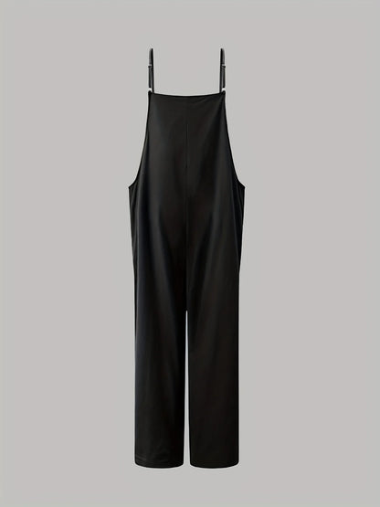 Summer Casual Suspender Jumpsuit for Women, Loose Thin Drapey Wide-Leg Pants, Simple Versatile Sleeveless Overalls, Vacation Style Women's Clothing