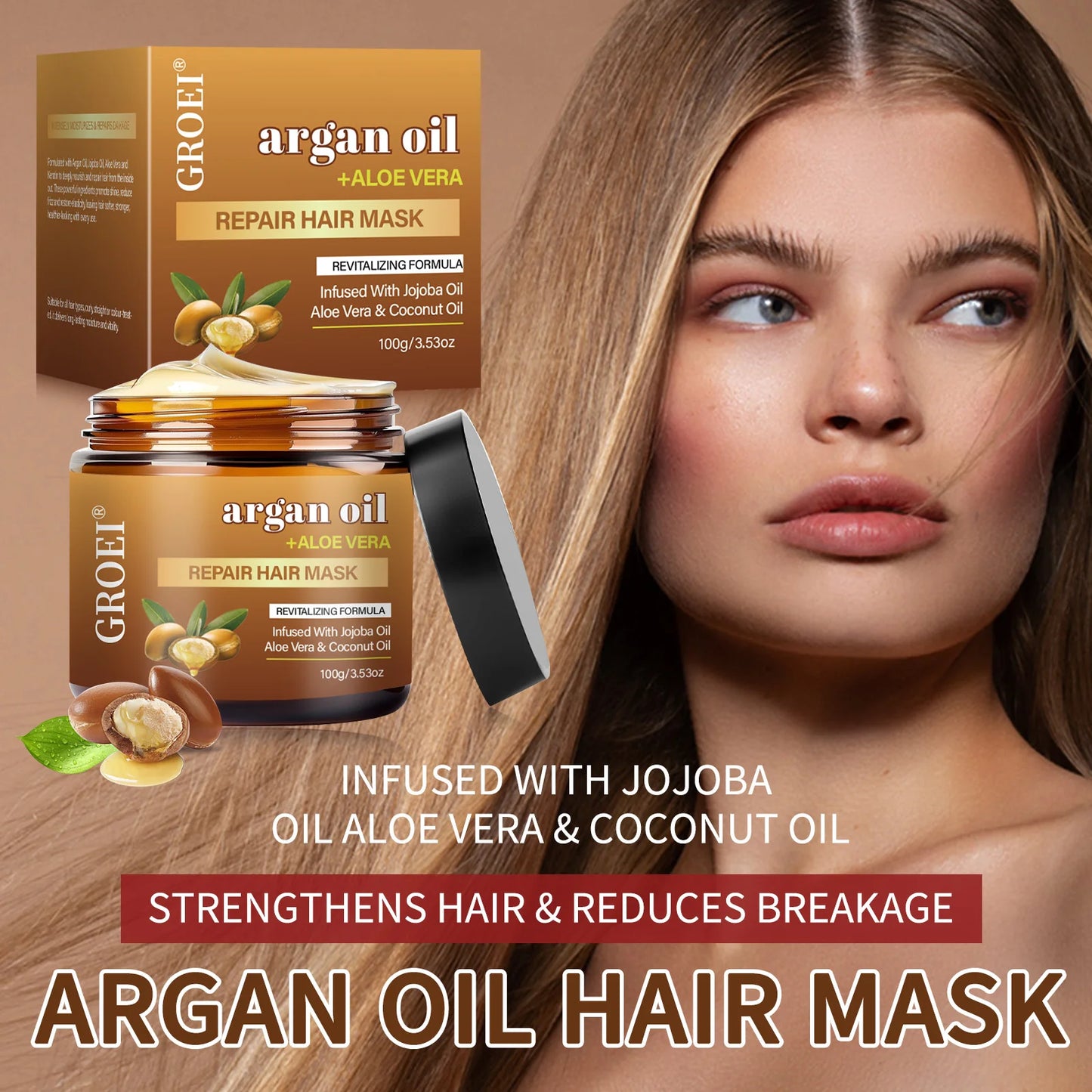 100G Argan Oil Hair Mask – Deep Repair and Hydration Treatment Restores Strength, Shine, and Elasticity for All Hair Types
