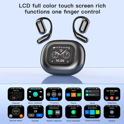 UYUXIO AI Language Translation Earbuds Real Time LCD Touch Screen Open Ear Wireless Headphone with 144 Language for Business
