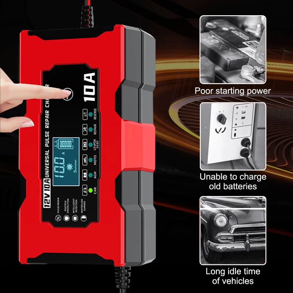 Car Battery Charger Intelligent Smart Battery Charging Universal 12V 10A/6A Fast Power Charging Pulse Repair Tools For SUV Motorcycle Truck RV