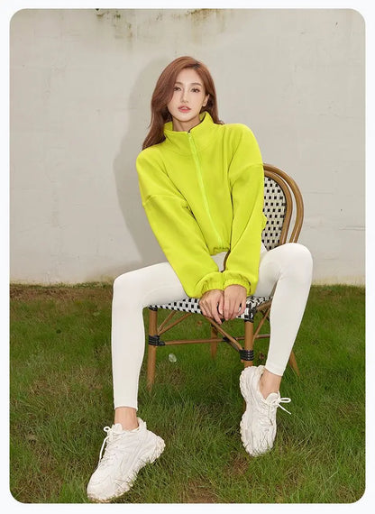 Blouse Outerwear Yoga Wear Women's Autumn/Winter Zip-up Long Sleeves Fleece-lined Warm New Casual Comfortable Minimalist Niche