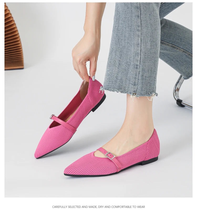 Women's flat shoes with pointed soft knitted sole breathable and comfortable shoes Spring and Autumn 2024 new model