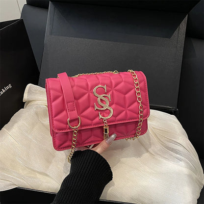 Light Luxury Trend Argyle Quilted Small Square Bag Metal Letter Tassel Flap Crossbody Bags Commuting Fashion Shoulder Bag
