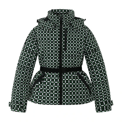 Women's Winter Hooded High Waist Padded Sport Parkas Coats with Belt Female Elegant Thick Warm Pockets Windproof Skiing Jackets