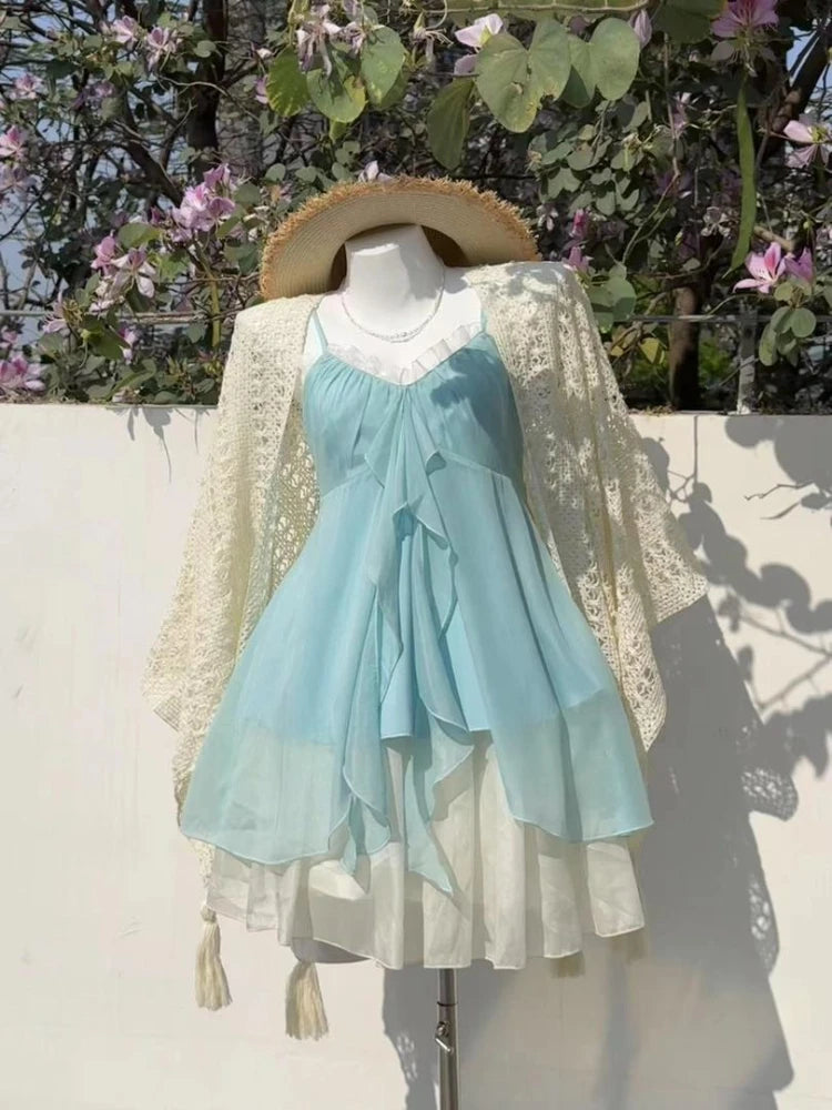 Lace Purple Dot Mini Dress Women Floral Dress Elegant Casuak Y2k Boho Kawaii Vintage One Piece Dress Korean Fashion Vintage Chic