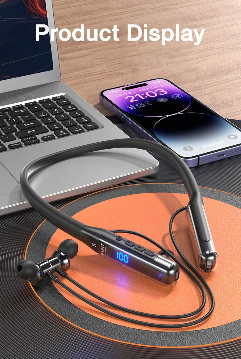 EARDECO 80 Hours Playback Bluetooth Headphone Neckband Wireless Headphones Bass Bluetooth Earphone with Mic Sport Stereo