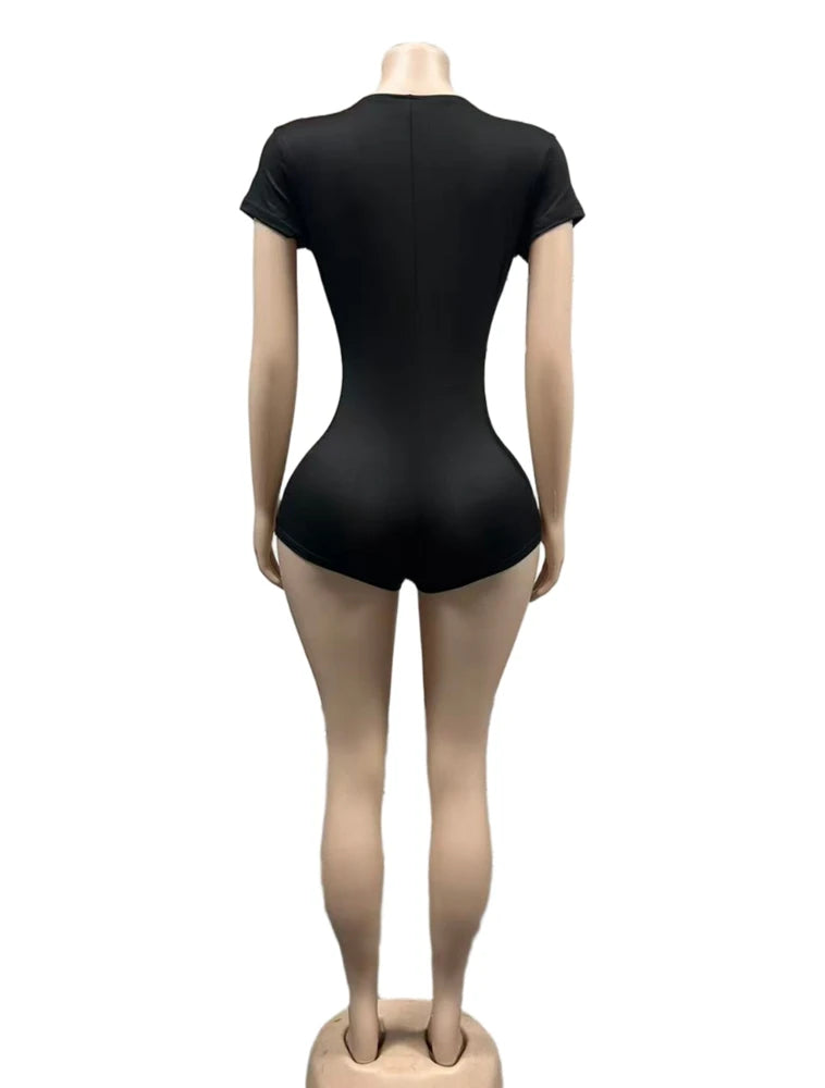 STYLISH LADY Sexy Deep V Plunge Bodysuit 2026 Summer Women Short Sleeve Stretchy Bodycon Short Jumpsuit Party Club Outfits