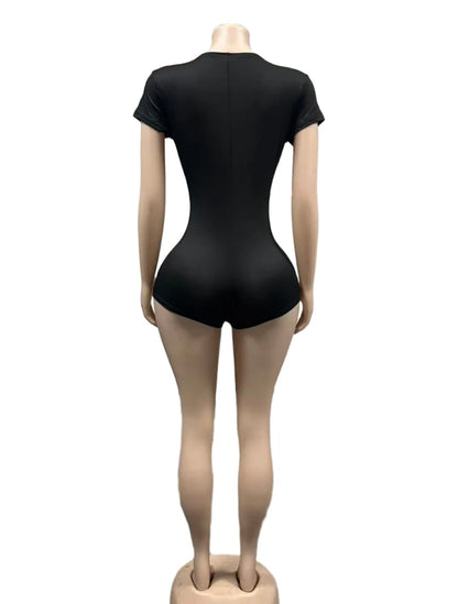 STYLISH LADY Sexy Deep V Plunge Bodysuit 2026 Summer Women Short Sleeve Stretchy Bodycon Short Jumpsuit Party Club Outfits