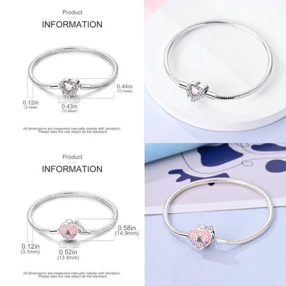 Silver 925 Bracelet Original Bracelets Colorful Zircon Heart Flower Cat Snake Chain For DIY Charms 17-20CM Luxury Jewelry Gifts