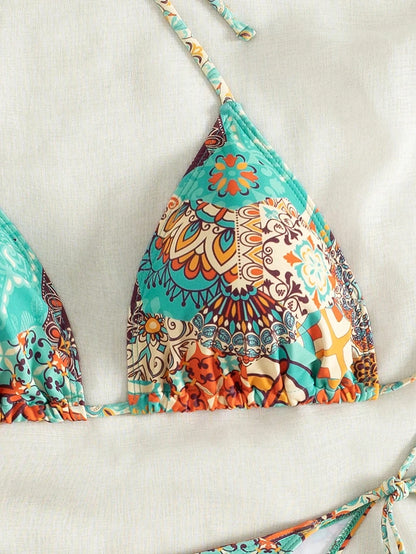 Swimsuit 2026 Female Micro Bikini Women Swimwear Summer Beachwear Women's Bathing Suit Floral Print Neck Halter Thong Bikini Set