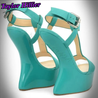 Yellow Heels Strappy Heeled Sandals Hoof Heel Buckle Strap Shoes Summer Women Luxury Designer Sandalias De Mujer Solid Blue Red