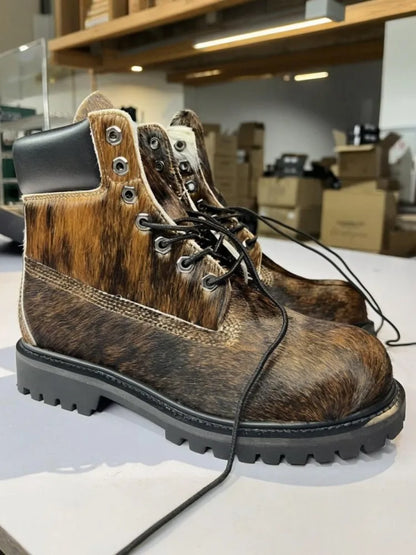 Designer Personality Horsehair Cargo Boots Male Lace Up British Style Handmade High Quality High Top Shoes Vintage Cargo Boots