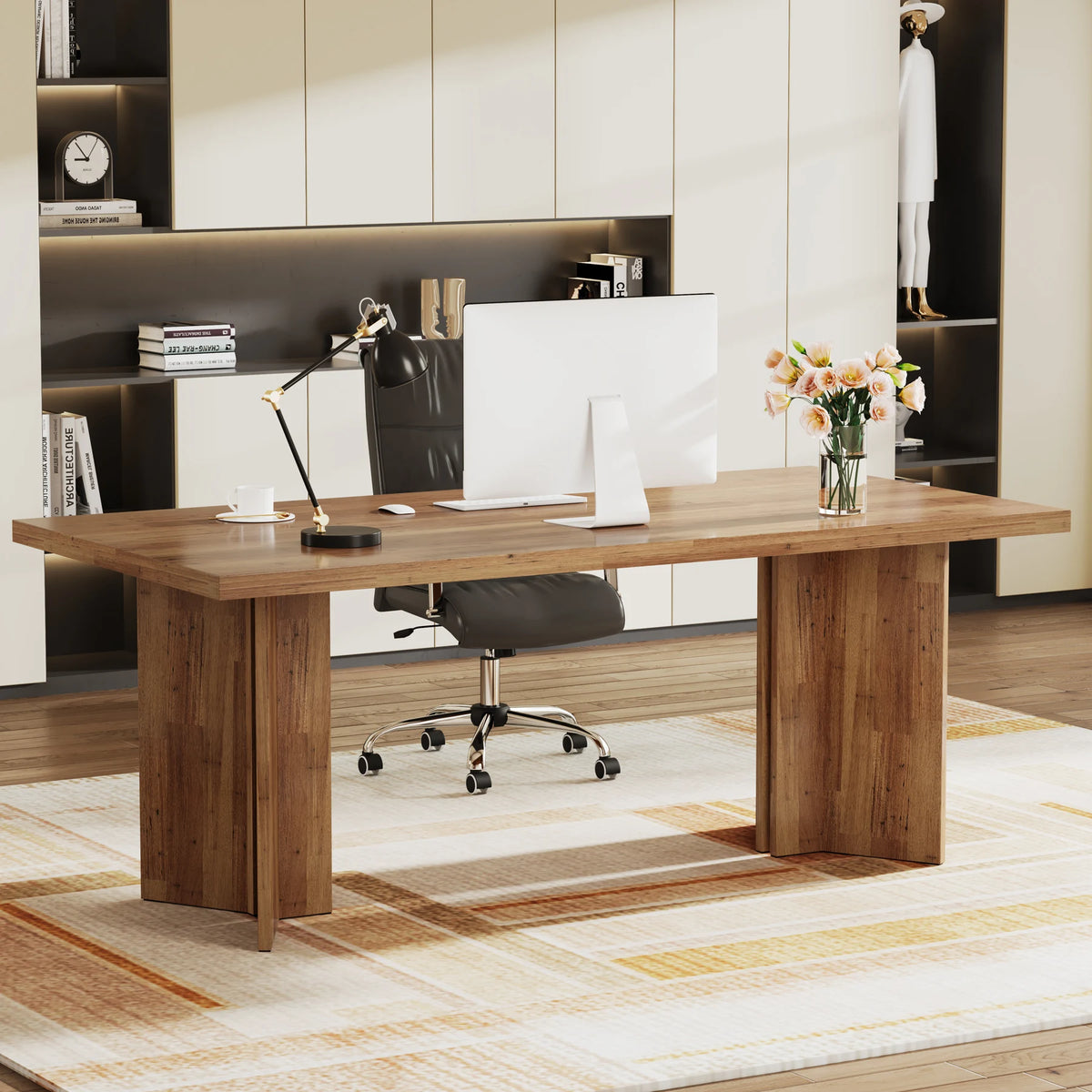 Tribesigns 63-inch Executive Desk, Vintage Home Office Computer Desk with Large Tabletop, Farmhouse Wood Writing Conference Tabl