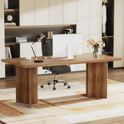 Tribesigns 63-inch Executive Desk, Vintage Home Office Computer Desk with Large Tabletop, Farmhouse Wood Writing Conference Tabl