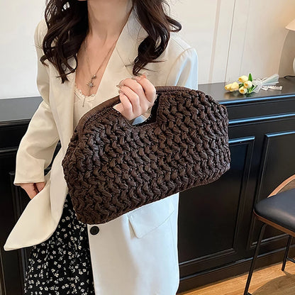 New Summer Beach Bag for Women Clutch Bag Luxury Designer Straw Bags Tote Handbag Fashion Woven Rattan Female Travel Purse