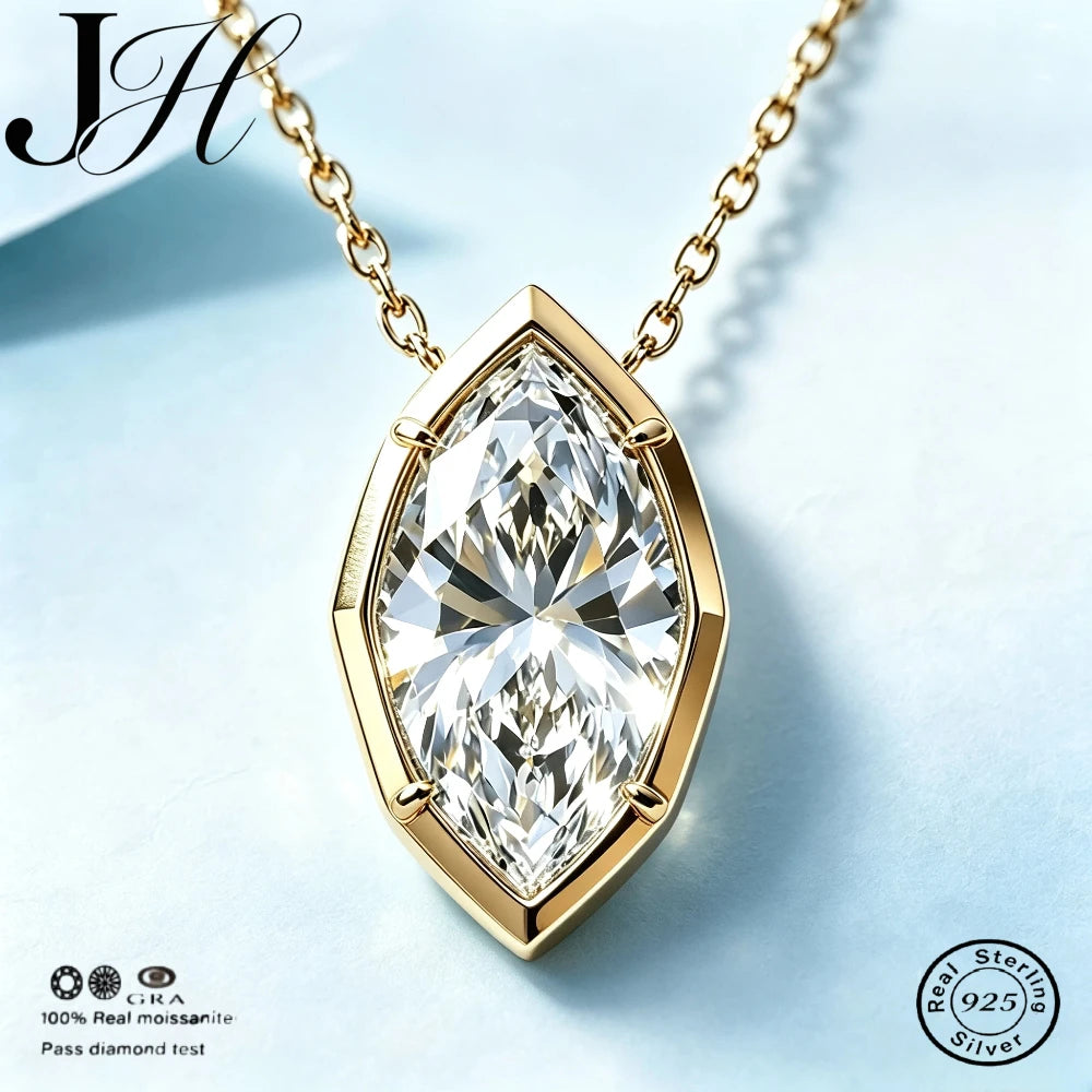 JH Marquise Cut Moissanite Pendant Necklace D Color GRA Certified Luxury Clavicle Chain 925 Sterling Silver Women Fine Jewelry