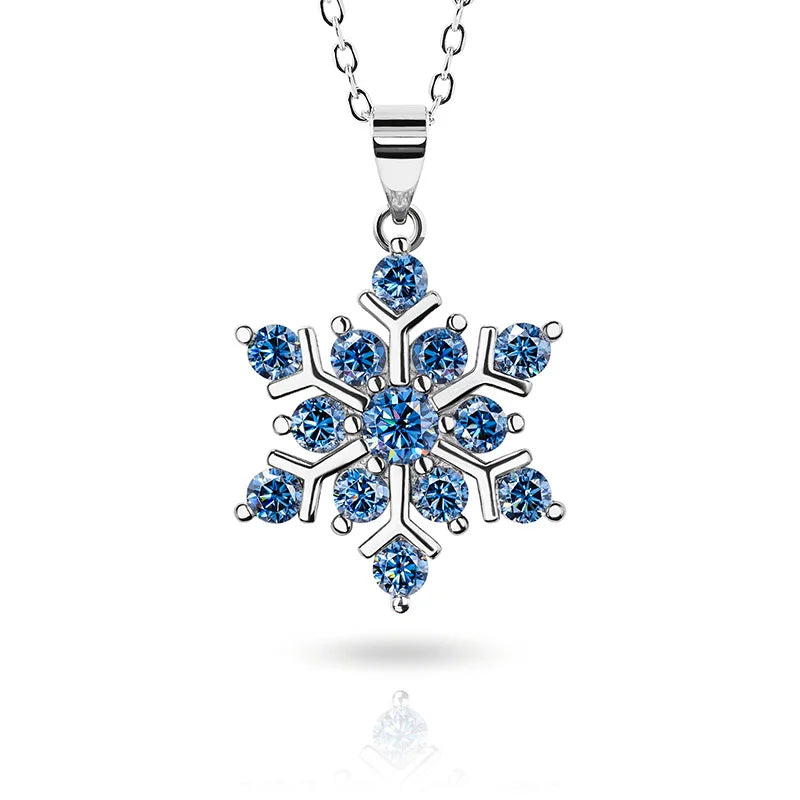GIGAJEWE 1ct Green Blue Moissanite 18K White Gold Plated Silver Snowflake Necklace 2022 Christmas Limited Edition Gift