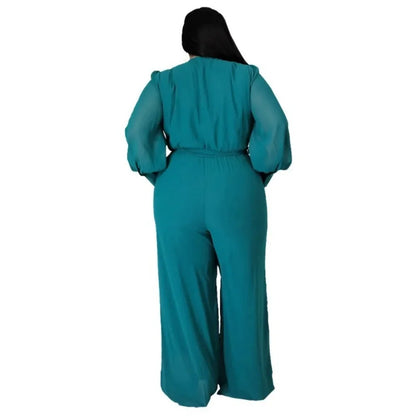 OverSize Womens Loose Solid V Neck Jumpsuit Straight Leg Design Adjustable Tie Waist Belt Elegant Casual And Work Outfit