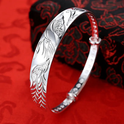 Luxury 925 Sterling Silver Noble Phoenix Bracelets Bangles for Women Fashion Party Wedding Jewelry Holiday Gifts Adjustable
