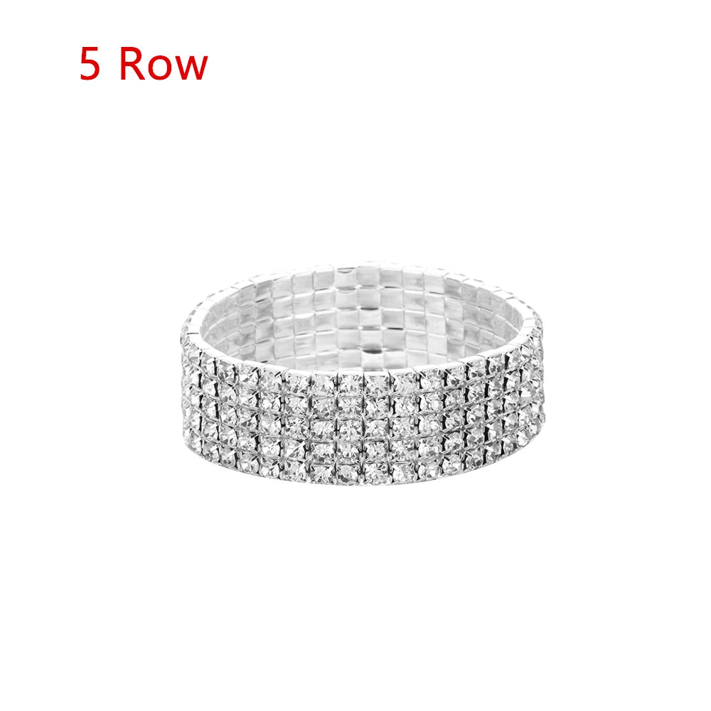 1-10 Rows Fashion Jewelry Bridal Wristband Crystal Rhinestone Elastic Bangle Stretch Bracelet Wedding Bridal Jewelry