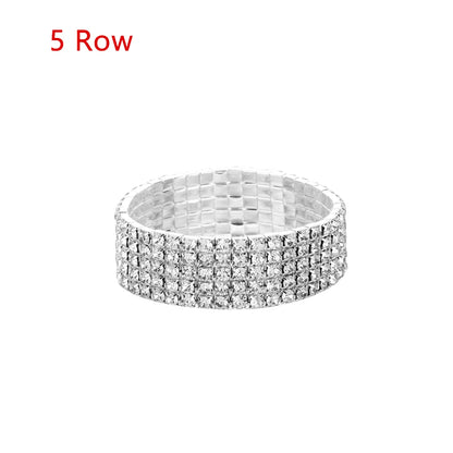 1-10 Rows Fashion Jewelry Bridal Wristband Crystal Rhinestone Elastic Bangle Stretch Bracelet Wedding Bridal Jewelry
