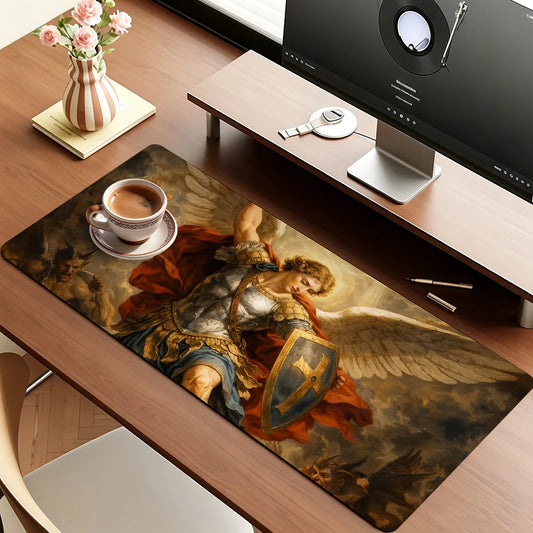 The Holy Archangel Michael Mouse Pad Large Non-Slip Waterproof Mat Stitched Edge Keyboard Pad for Gaming Daily Office