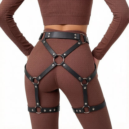 Women's PU Leather Harness Belt Gothic Punk Fashion Belt Adjustable Decorative Leg Belt for Daily Wear Leisure Accessories