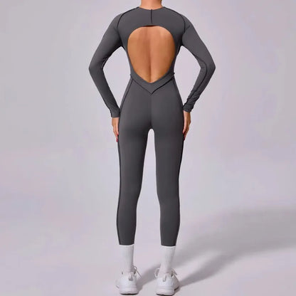 Yoga Sports Fitness Jumpsuits Sets Pants Women's Hip-lifting One-piece Open Back Long-sleeved Outdoors Workout Gym Yoga Bodysuit
