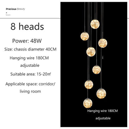 Modern LED Chandelier Glass Ball Dimmable Pendant Lamp for Staircase Living Room Home Decor Suspension Lighting Design Lusters