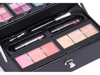 Portable Makeup Case Set Eyeshadow Lipstick Eyeliner Lip Liner Blush Complete Facial Cosmetic Kit, Ideal Holiday Gift Makeup Set