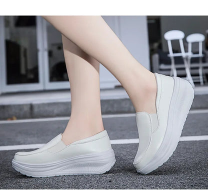 EOFK Women Moccasions Walking Shoes For Work Soft Wedges Platform Loafers Female Black Swing Slip On Casual Non Slip Female Shoe