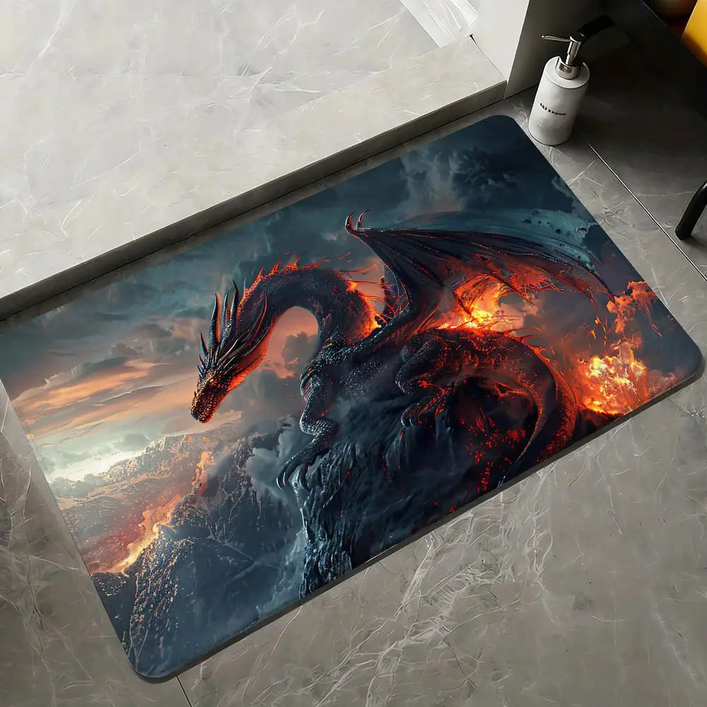 Fierce Red Dragon Floor Mat Flannel Rugs Soft Winter Warmth Floor Mat Thickened Non-Slip for Living Room Home Door Mat