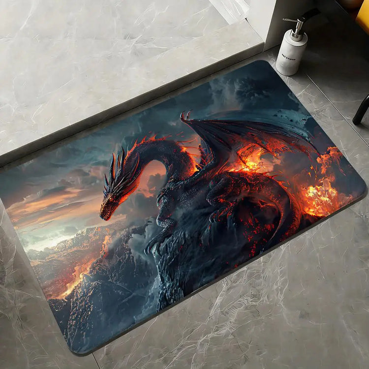 Fierce Red Dragon Floor Mat Flannel Rugs Soft Winter Warmth Floor Mat Thickened Non-Slip for Living Room Home Door Mat