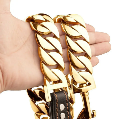 Traction Solid Super Strong Gold Collar Stainles Steel Dog Leash Pet Lead Chain 32mm 19mm Bulldog Pitbull Large Dog Collar Leash