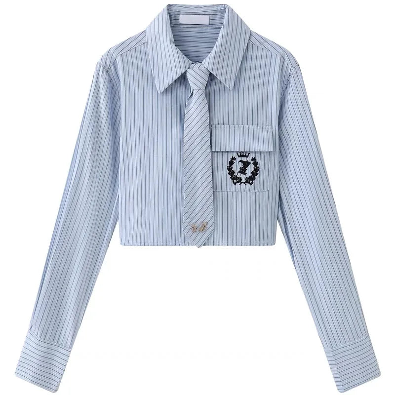 Spring 2025 Preppy Style American Uniform Set Girls Short Suit Coat Long Sleeve Striped Shirt Slim High Waist Pleated Skirt Grey