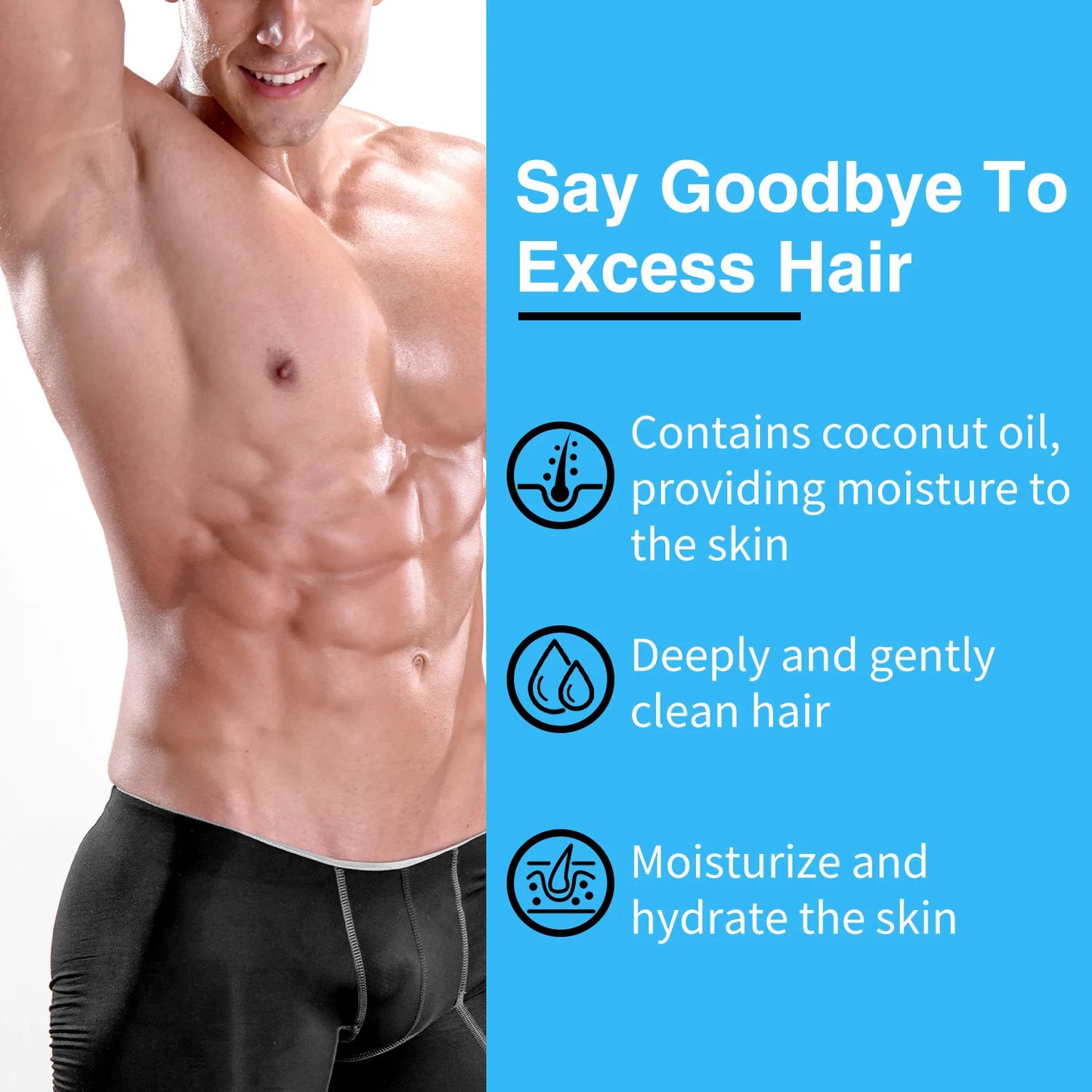 Coconut Oil Men's Private Hair Removal Cream, Suitable for Chest, Underarm, Belly, Legs, Deep Moisturizing, Smooth Skin, 200ml