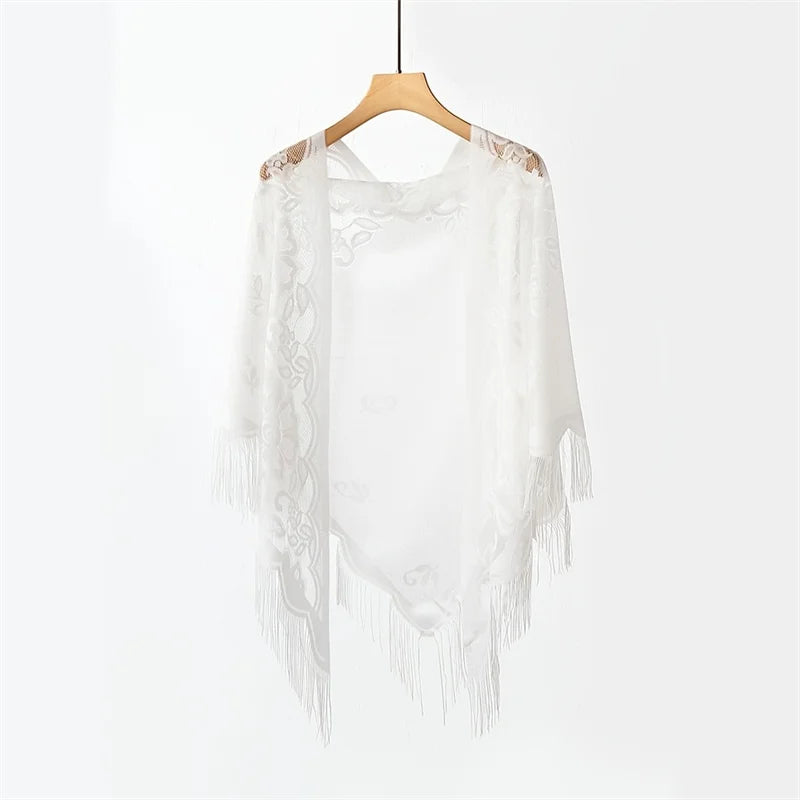 New Embroidery Lace Scarf Shawl Floral Triangular Veil Shawl For Women Party Scarf Wedding Poncho Stoles Ladies Headband Wraps