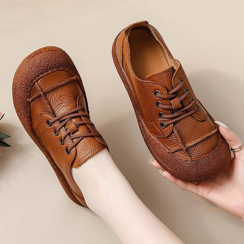 Genuine Leather Ballet Flats Shoes Women Vintage Luxury High Quality Loafers Women's Moccasins Casual Elegant Ladies Wide Shoes