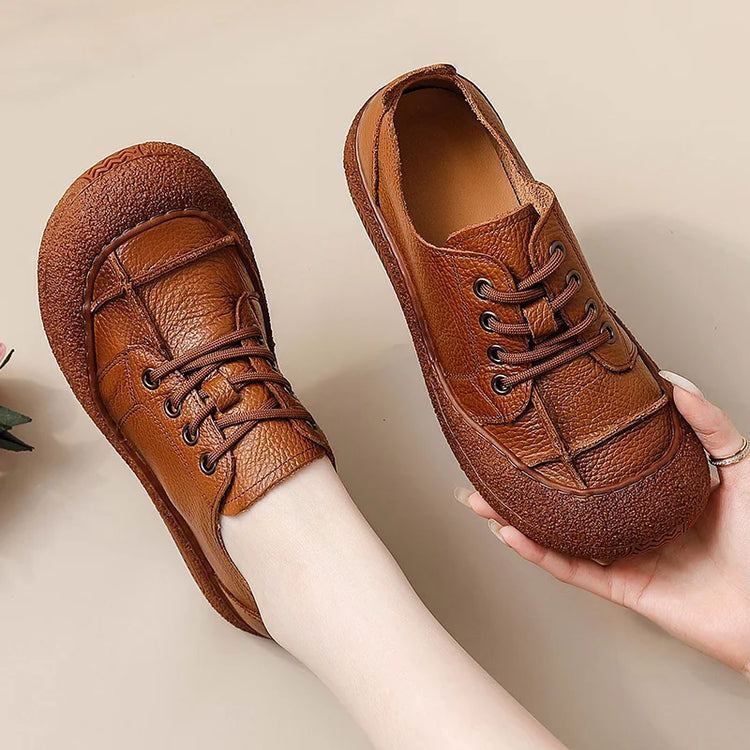 Genuine Leather Ballet Flats Shoes Women Vintage Luxury High Quality Loafers Women's Moccasins Casual Elegant Ladies Wide Shoes