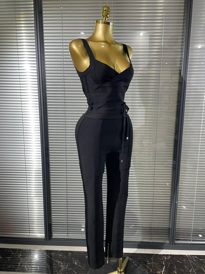 High Quality Women Sleeveless Sexy V-Neck Bodycon Bandage Long Jumpsuit Fashion Celebrate Evening Party Birthday Wear