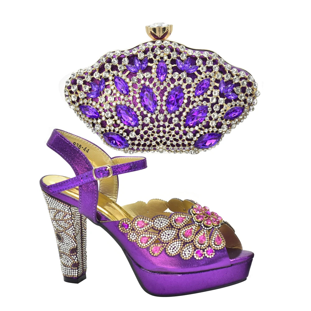 Fashion Italian Shoe and Bag Set for Party In Women Afrcan Party Shoes with Bag Set with Rhinetsone Luxury Shoes Women Designers