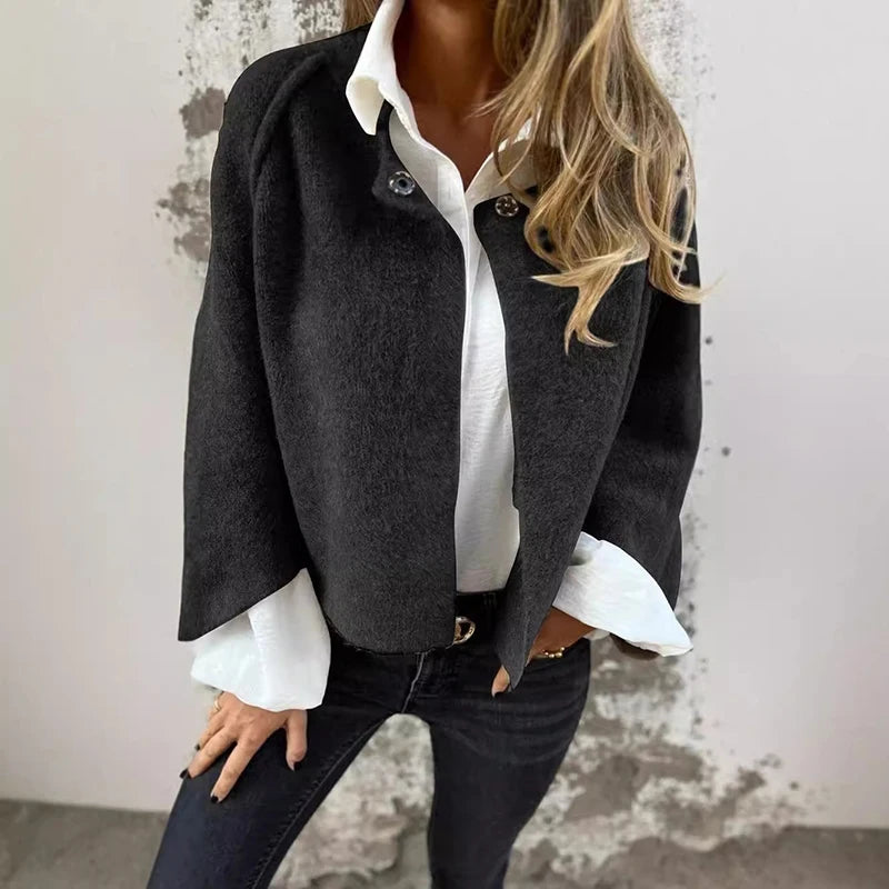 Autumn Winter Jacket Women Coats Wool Design Long Sleeve Solid Short Jacket Woman Casual Outwear