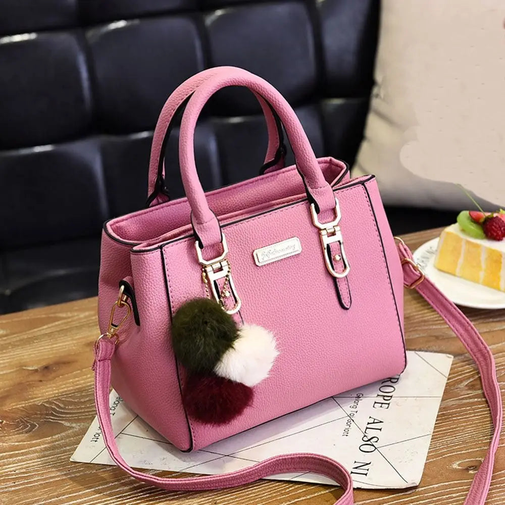Simple Fashion Shoulder Bags PU Leather Solid Color Embossed Crossbody Bag Large Capacity with Pendant Female Messenger Bag