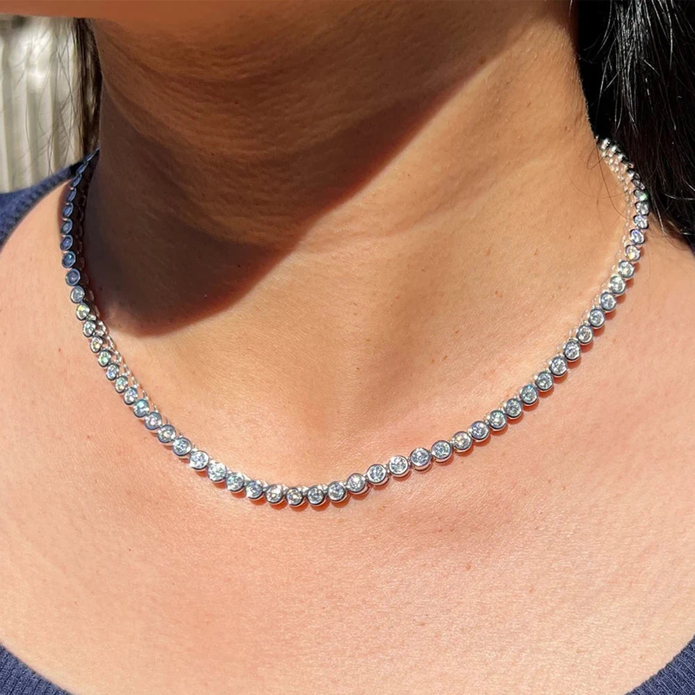 2/3mm Bezel Set Moissanite Tennis Necklace For Women Lab Diamond GRA Certified S925 Silver 18K Gold Plated Bubble Chain Jewelry
