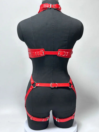 Women Fashion Punk Style Faux Leather Full Body Harness Belt, Garter Belt Set,Gothic Collocation Costume Accessories