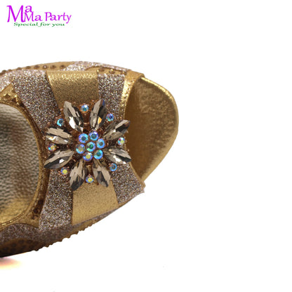 Wine Color New Arrivals High Quality Specials Design Italian Women Shoes and Bag  with Crystal for Wedding Party