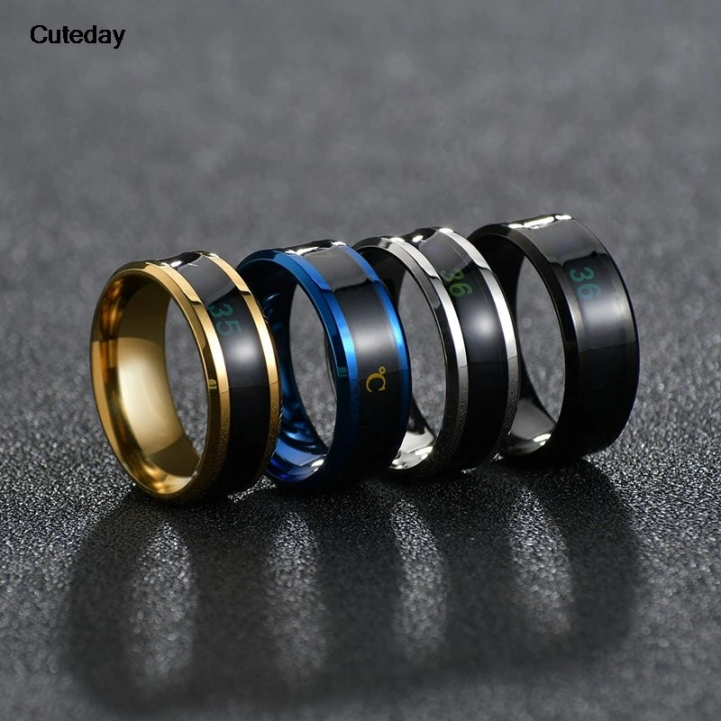 Smart Sensor Body Stainless Steel Love Band Ring With Temperature Measurement Function Rings For Couples Accessories Anillo