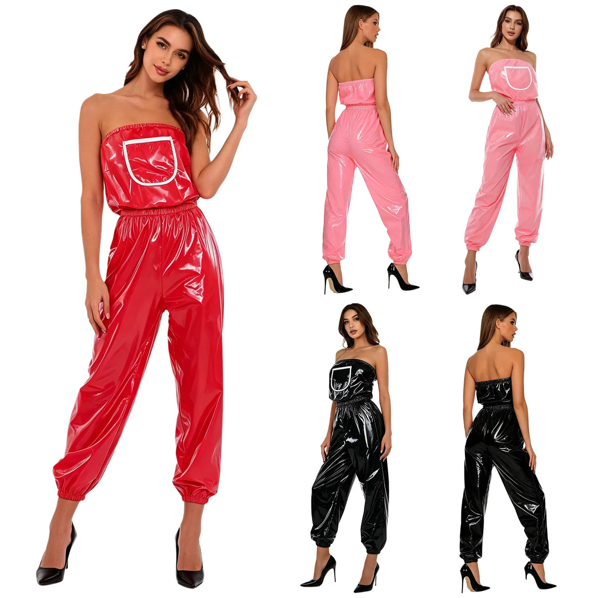 Womens Water Resistant Diaper Cover Jumpsuit Strapless Bodysuit Elastic Waist Leg Opening Adaptive Rompers for Club Night Out