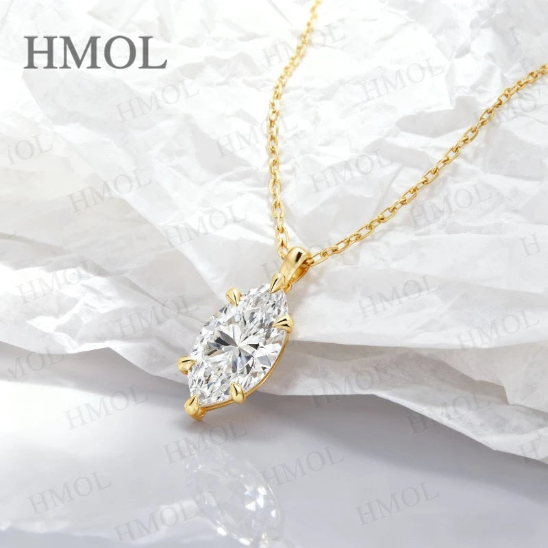 Marquise cut Six Claw Setting Moissanite Necklace White Yellow Rose Gold Chain Sparkling Solitaire Gift for Wife Fiancee