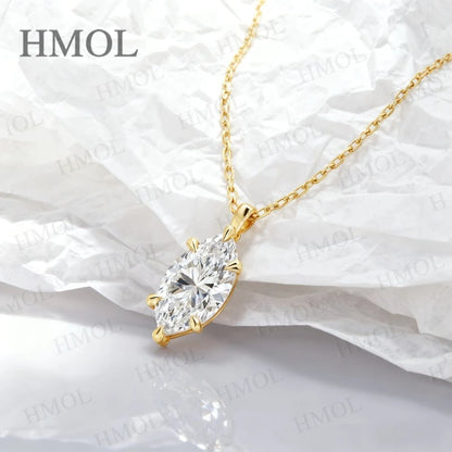 Marquise cut Six Claw Setting Moissanite Necklace White Yellow Rose Gold Chain Sparkling Solitaire Gift for Wife Fiancee